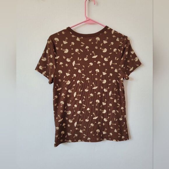 Brown Mushroom Ribbed T Shirt Stretchy Cottage Whimsical Fairy Grunge Woodland - Picture 8 of 10